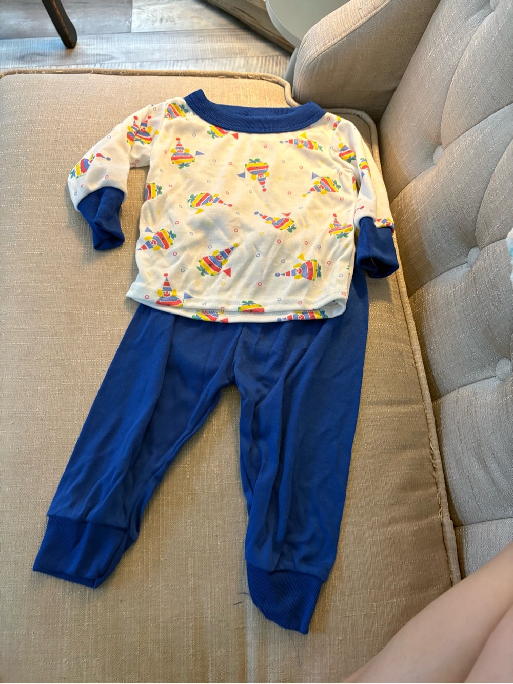 Fisher-Price White Top and Blue Pants Rocket Print Pajama Set